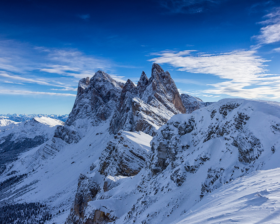 Discover the winter at Seceda in Ortisei in Val Gardena in the heart of the Dolomites