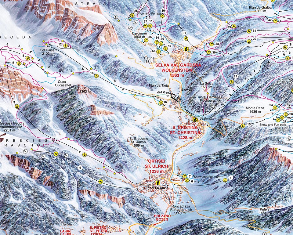 Inverno - Mappa sciistica - Seceda a Ortisei in Val Gardena