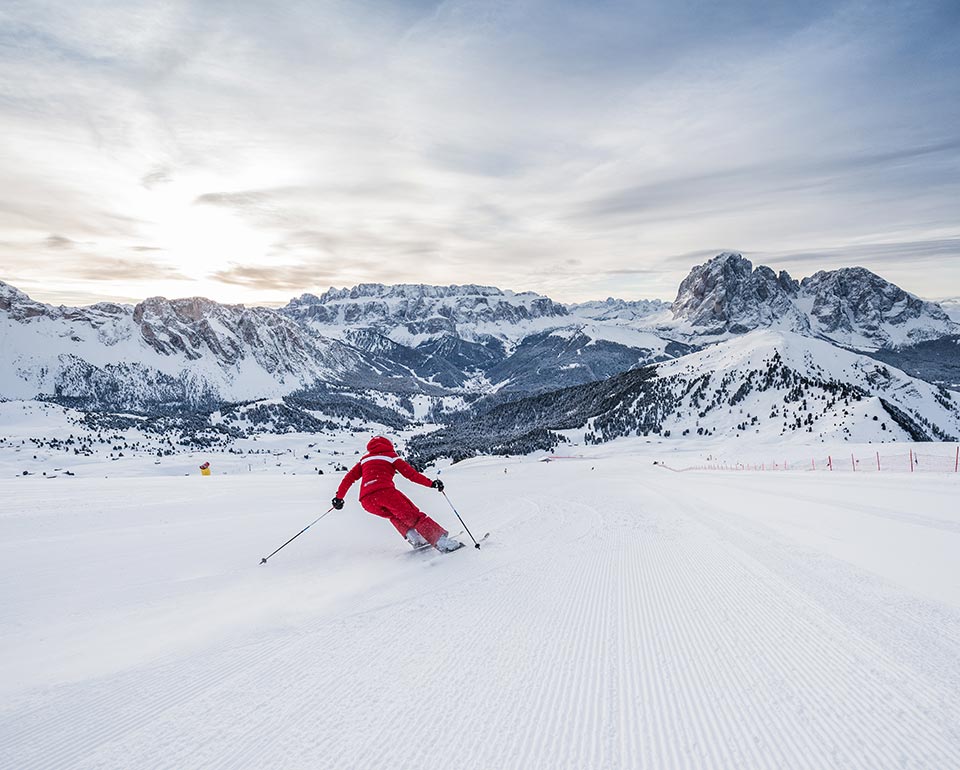 Skislopes at Seceda in Ortisei in Val Gardena in the Dolomites