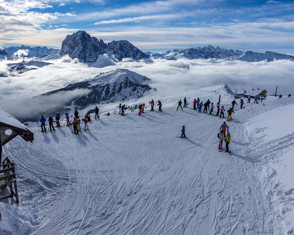 Skislopes at Seceda in Ortisei in Val Gardena in the Dolomites