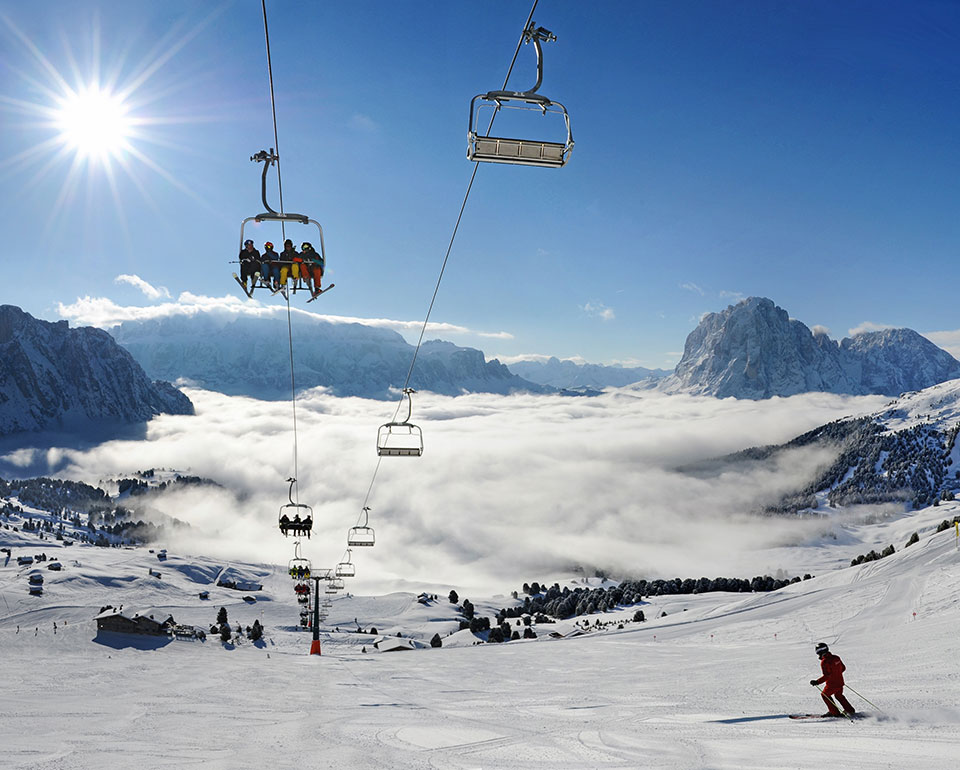 Skislopes at Seceda in Ortisei in Val Gardena in the Dolomites